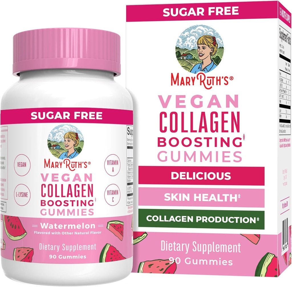 MaryRuth Organics Vegan Collagen for Women & Men, Collagen Boosting Gummies, Skin Care, Lysine, C, Vitamin A, Amla, Supplement for Hair & Skin, Vegan, Non-GMO, Gluten Free, 90 hizmet