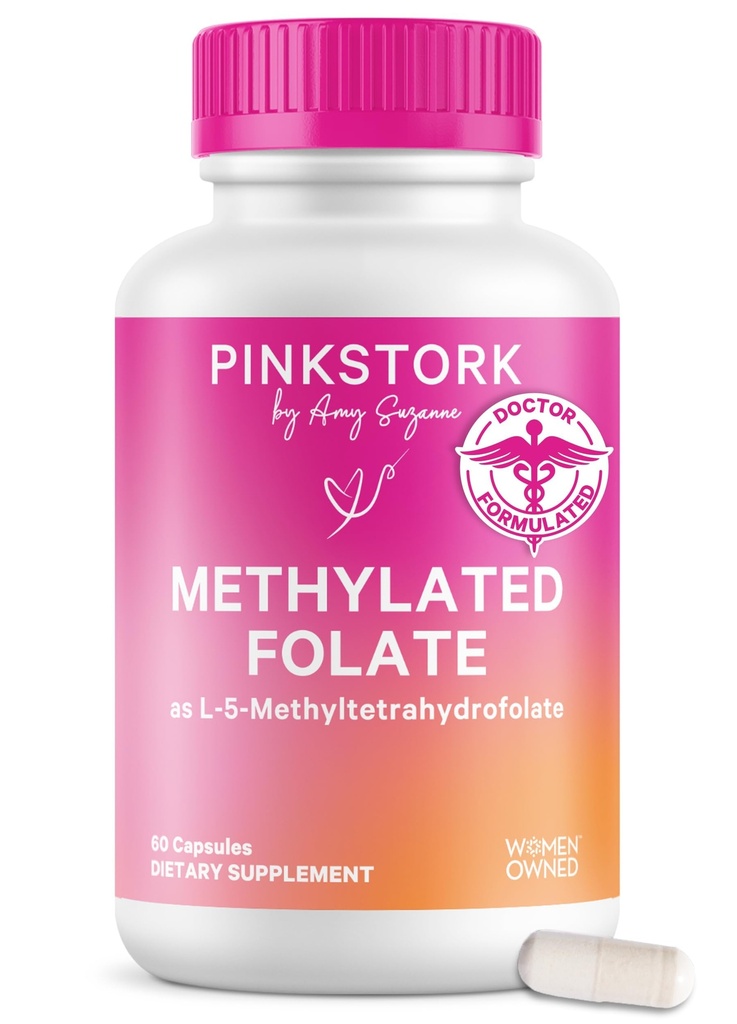 Pink Stork Folate: Metil Folate - MTHFR asit, Hamilelik için Folic Asit Doğal Form, Anne + Bebek, Kadın-Owned, 60 Capsules (Pazar Mayıs Vary)