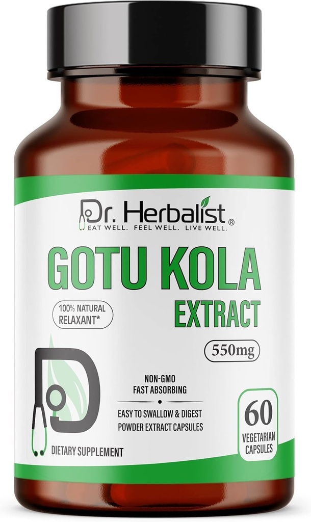 DR. Herbalist Gotu Kolaksiyon 550 mg – 60 Vegan Capsules | 10:1 Ekstraksiyon = 5,500 mg Raw Herb | Premium Quality | Non-GMO, Gluten-Free | Daily Herbal Support | Centella Asiatica Extract