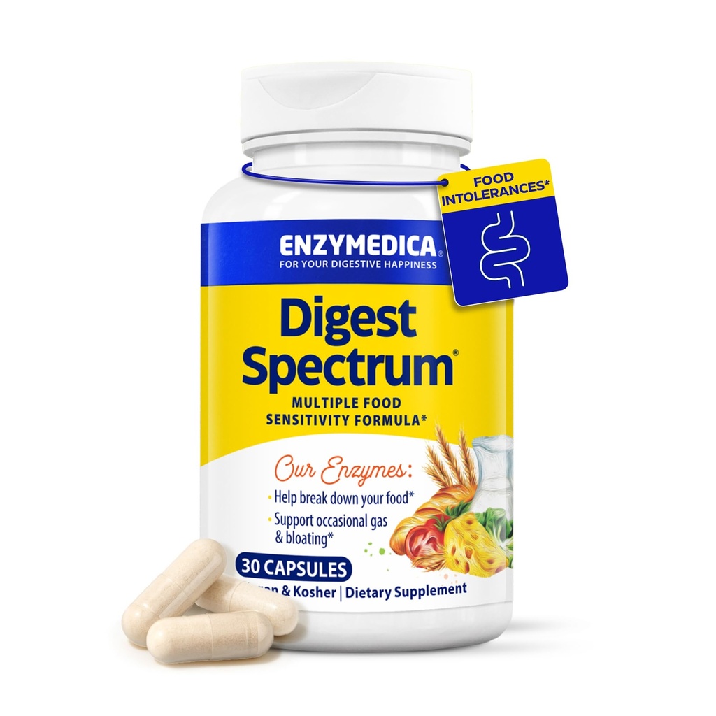 Enzymedica Digest Spectrum, Kadınlar ve Erkekler için Gelişmiş Digestive Enzymes, Destekler Digestion and multiple Food intolerances, Fast-Acting Formula for Gas and Bloating Relief, 30 Capsules