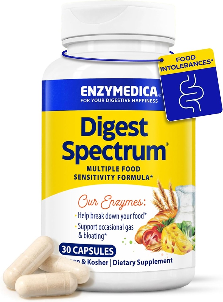 Enzymedica Digest Spectrum, Kadınlar ve Erkekler için Gelişmiş Digestive Enzymes, Destekler Digestion and multiple Food intolerances, Fast-Acting Formula for Gas and Bloating Relief, 30 Capsules