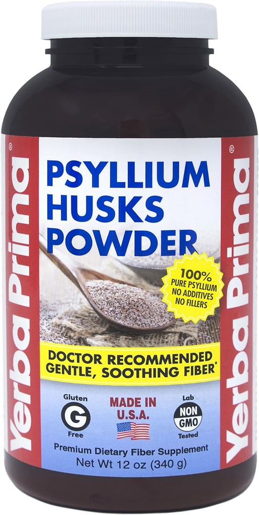 Yerba Prima Psyllium Husks Σκόνη 12 oz - Φυσικό συμπλήρωμα ινών - Cleanser του παχέος εντέρου - Υγεία των ούλων - Vegan, μη-GMO, Χωρίς γλουτένη (Νέα ετικέτα - Συσκευασία Μαΐου Vary)