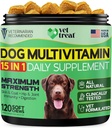 Dog Multivitamin Chewable with Glucosamin & Salmon Oil – Made USA – Puppy & Senior Supplement – 120 Chews- Daily Wellness Support for Commons, Immune System, Skin & Coat, Heart & Digestion