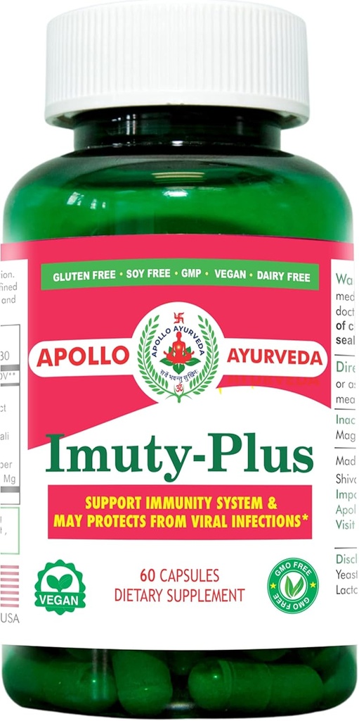 Imuty Plus Support Immune System Diyetary Herbal Supplement Equivalent 5000 mg Giloy Ashwagandha Mulethi Ayurvedic Vegan 60 Capsule