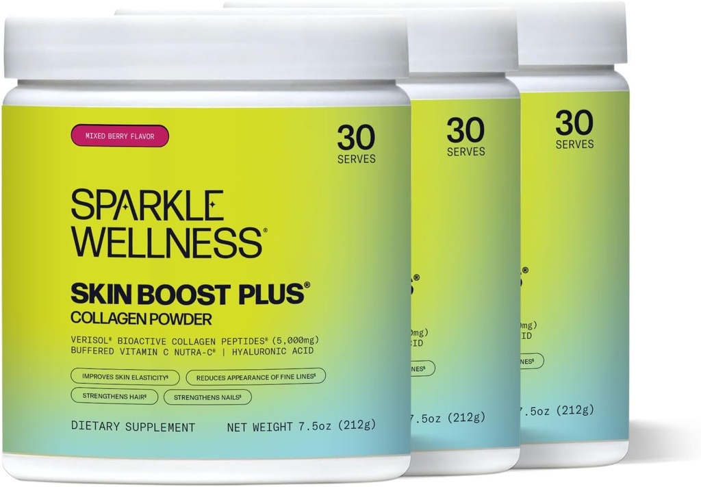 Sparkle Wellness Skin Boost Plus (Mixed Berry) [3- 30-Serves'in Paketi] | SISOL Bioaktif Hydrolyzed Collagen,, C & Hyaluronic Asit | Genişleme Skin Elastikity
