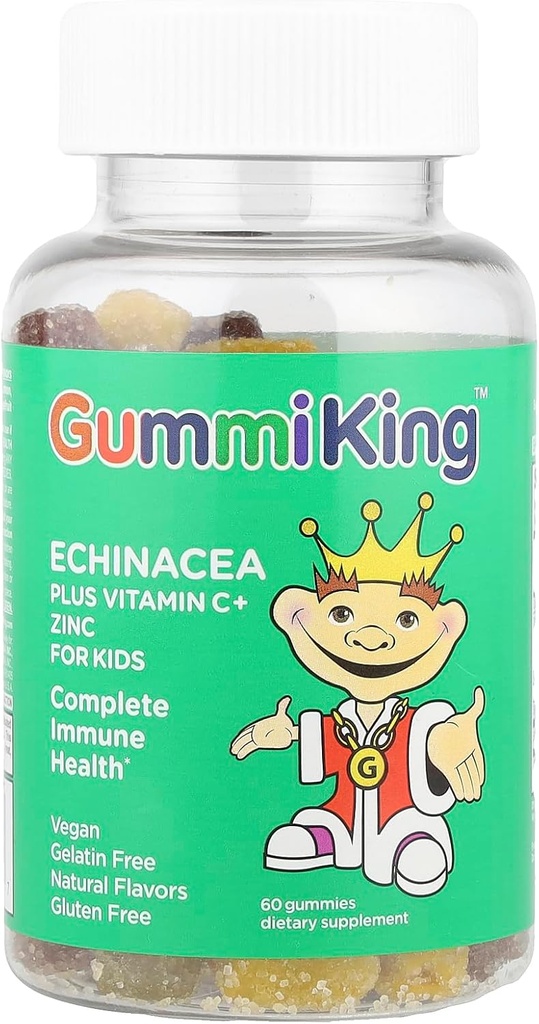 Gummi King Echinacea Plus Vitamin-C çinko Supplement, Strawberry/Lemon/Orange/Grape/Cherry/Grapetre, 60