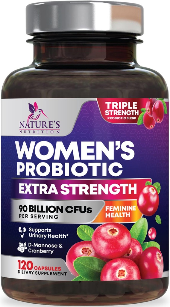 Kadınlar için Probiyotikler Sağlık Desteği - 90 Milyar CFU Kadın Probiyotik, 16 Strains, Cranberry, Vaginal Probiyotik with Prebiyotiks, PH, Immune, Urinary, & Feminine Health Support, 120 Capsules