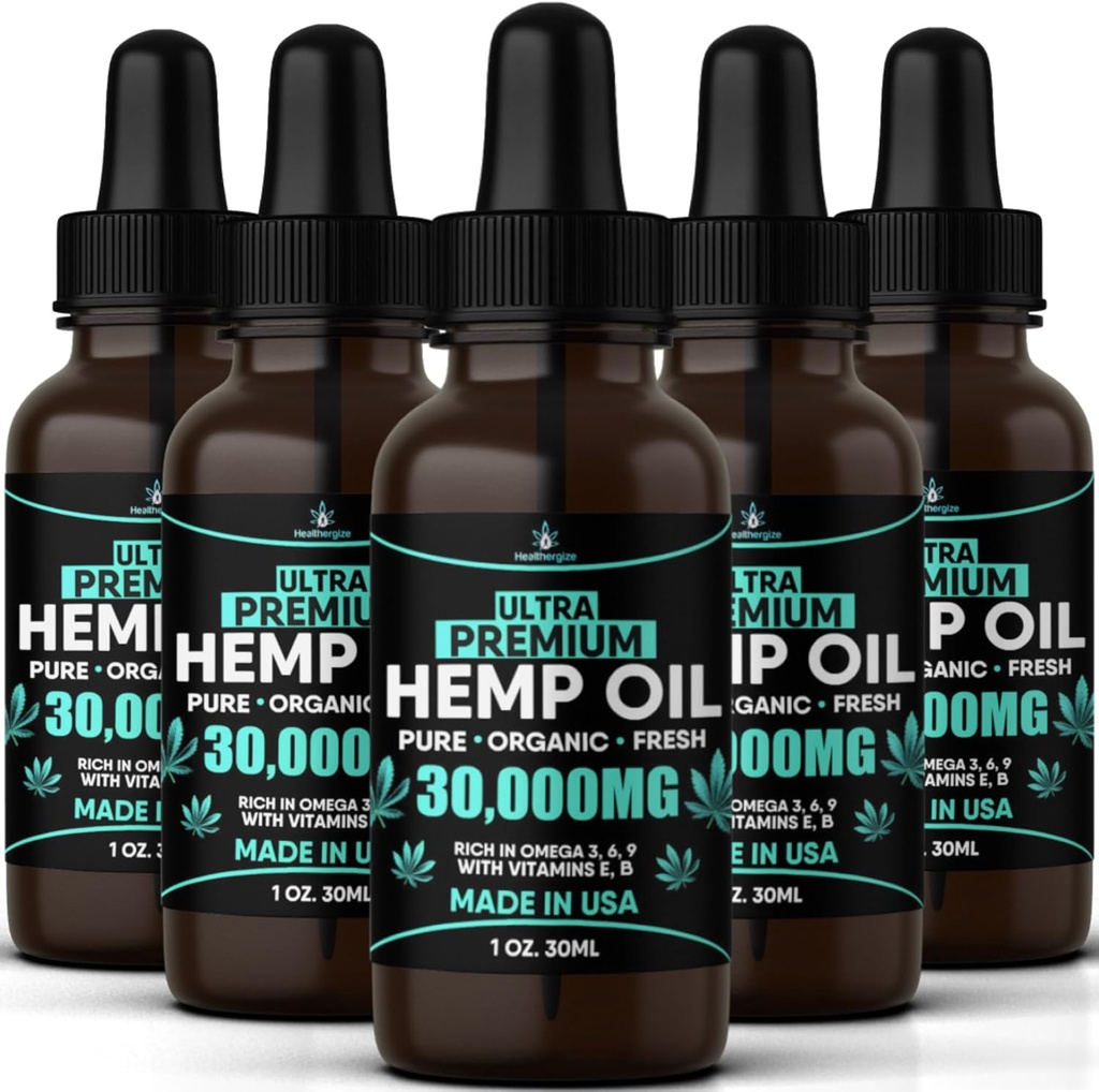 Hemp Oil Organic Extract-5 Pack-Ultra High Potensy Hemp Seed Oil-Full Flavor Natural Faydaları-Made in USA-for Skin, Relief, Sleep, Calm, Relaxation, Muscles, Masaj-Safe for Pets-Full Omega 3,6,9