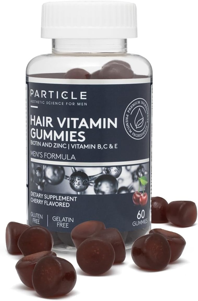 Μανιτάρι Ανδρικά Μαλλιά Gummies, Γλουτένη Δωρεάν & Vegan συμπλήρωμα με βιταμίνη C, Βιοτίνη, ψευδάργυρος & βιταμίνη B12, Ανδρικό ημερήσιο συμπλήρωμα για την υποστήριξη μαλλιών & ευεξίας, Cherry Γεύση, 60 Gummies, 1 μήνα προσφοράς