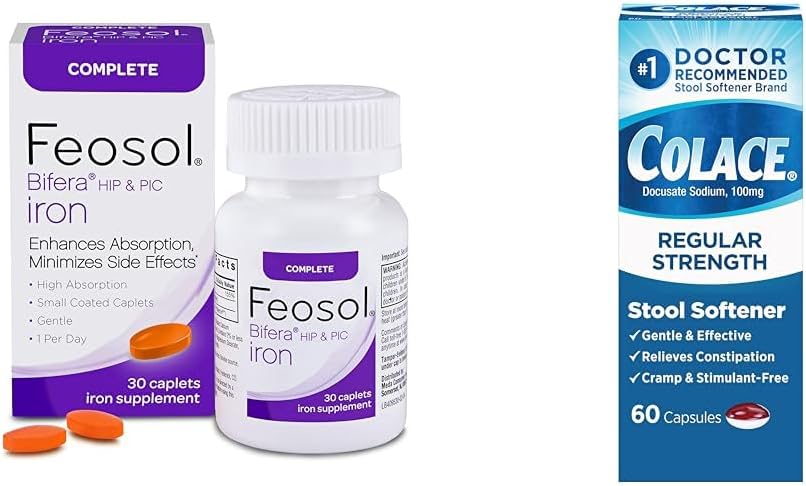 Feosol Complete Iron Supplement 30 Count and Colace Stool Softener 60 Count Bundle