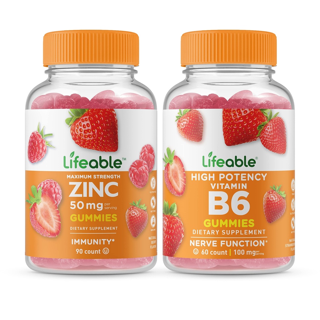 Ζωοποιήσιμος ψευδάργυρος 50mg + Βιταμίνη B6, Gummies Bundle - Μεγάλη γεύση, συμπλήρωμα βιταμίνης, χωρίς γλουτένη, χωρίς ΓΤΟ, Μασώμενα Gummy