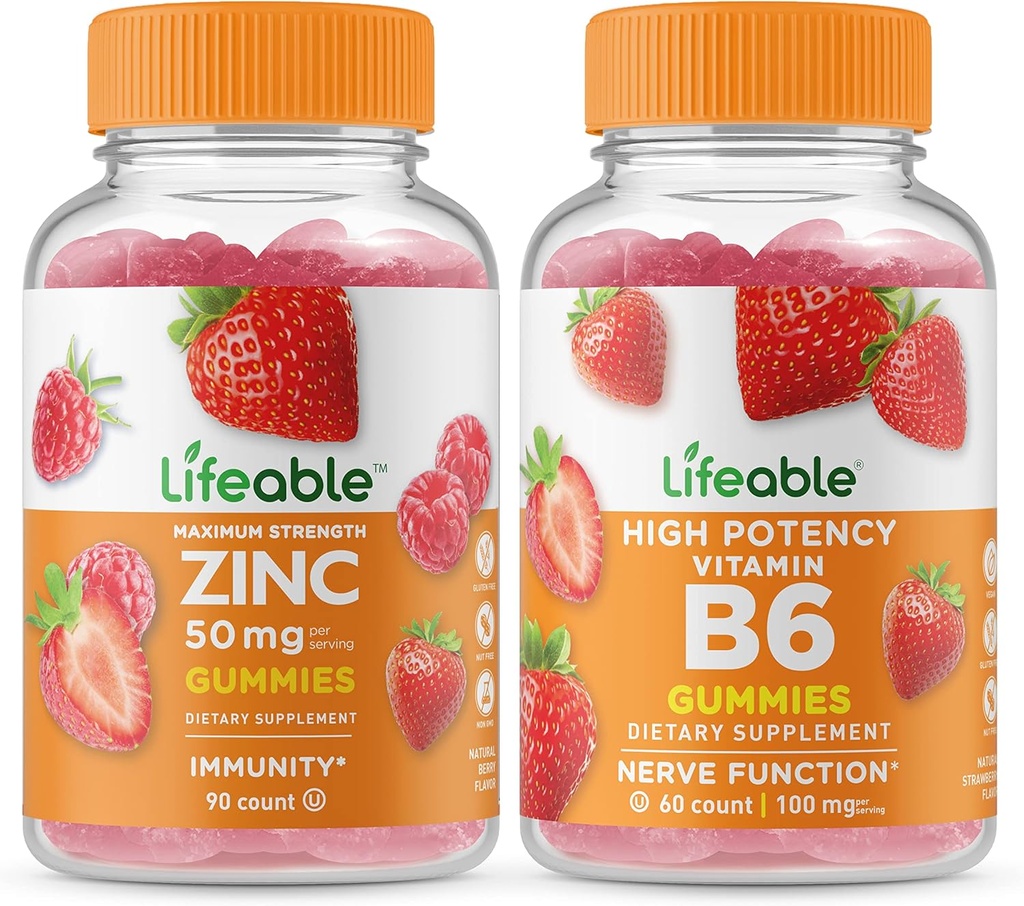 Lifeable Zinc 50mg + Vitamin B6, Gummies Bundle - Great Tasting, Vitamin Supplement, Gluten Free, GMO Free, Chewable Gummy