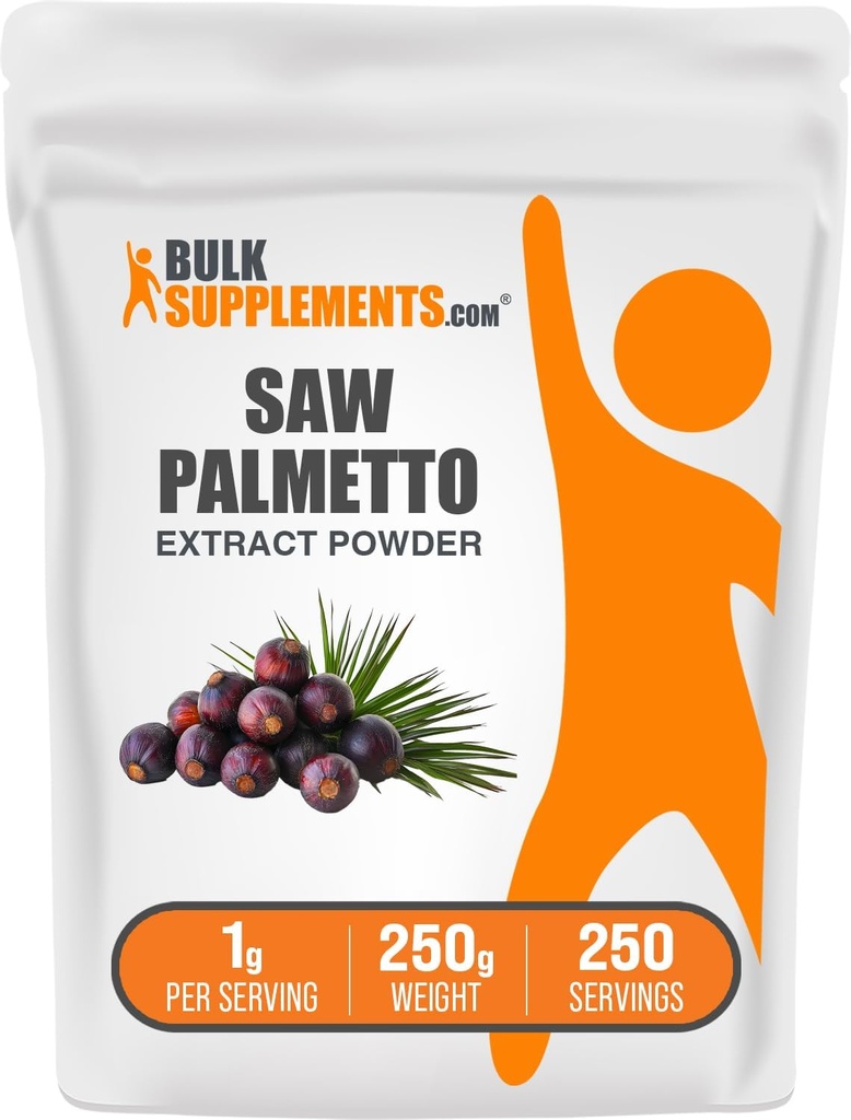 BulkSupplements.com Saw Palmetto Extract Toz - Serenoa Repens, Saw Palmetto Supplement, Herbal Supplement - Vegan & Gluten Free, 1g per Service, 250g (8.8 oz) (Pack of 1)