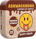 Mutlu Strips Organik Ashwagandha KSM 66 & GABA Stres Yardımı için, Calmness, Uyku - Hızlı Giriş, Çikolata, Mocha Flavored, Organik, Vegan, Sugar-Free - 30 Count