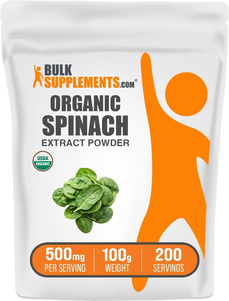 BulkSupplements.com Organik Spinach Ekstraksiyon Toz - Organik Spinach Tozu Leaf Ekstraksiyonundan, Herbal Supplement - Gluten Free, 500 mg per Service, 100g (3.5 oz) (Pack of 1)