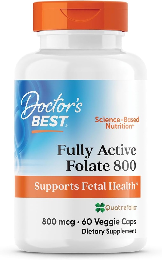 Γιατροί Best Fully Active Folate 800 με Quatrefolic, υποστηρίζει την υγεία του εμβρύου, μη ΓΤΟ, χωρίς γλουτένη, Vegan 60 Veggie Caps