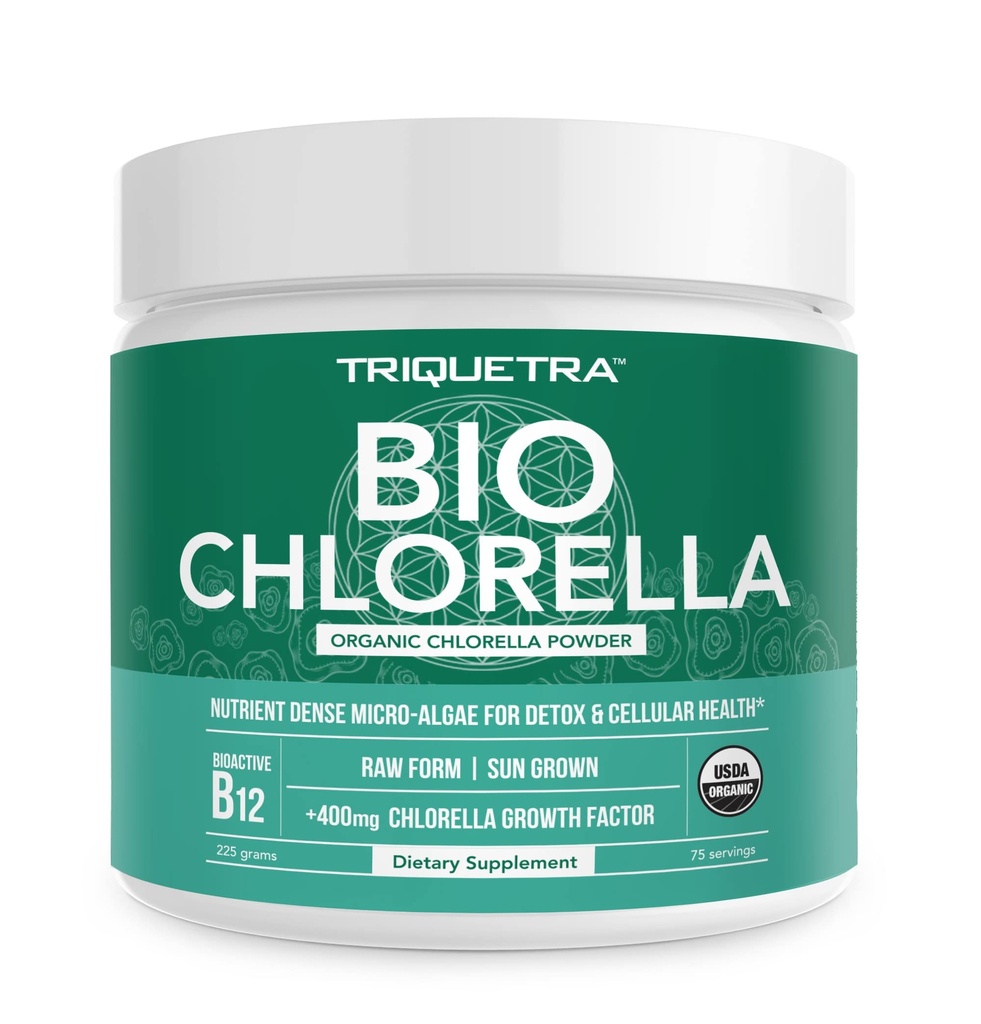 Organik Klorella Toz - Raw & Sun-Grown - CGF ile Nutrient-Dense Green Algae (Chlorella Büyüme Faktörü), Destekler Genel olarak Well-Being ve Vitality – Vegan-Friendly – 75 Hizmetler (225g)