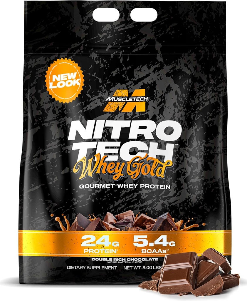 Muscletech Whey Protein Tozu (Çift Zengin Çikolata, 8LB) - Nitro-Tech Whey proteini Lean Muscle & Recovery için Smoothie Mix - 24g of Whey Gold Protein for Women & Men - Ambalaj Vary