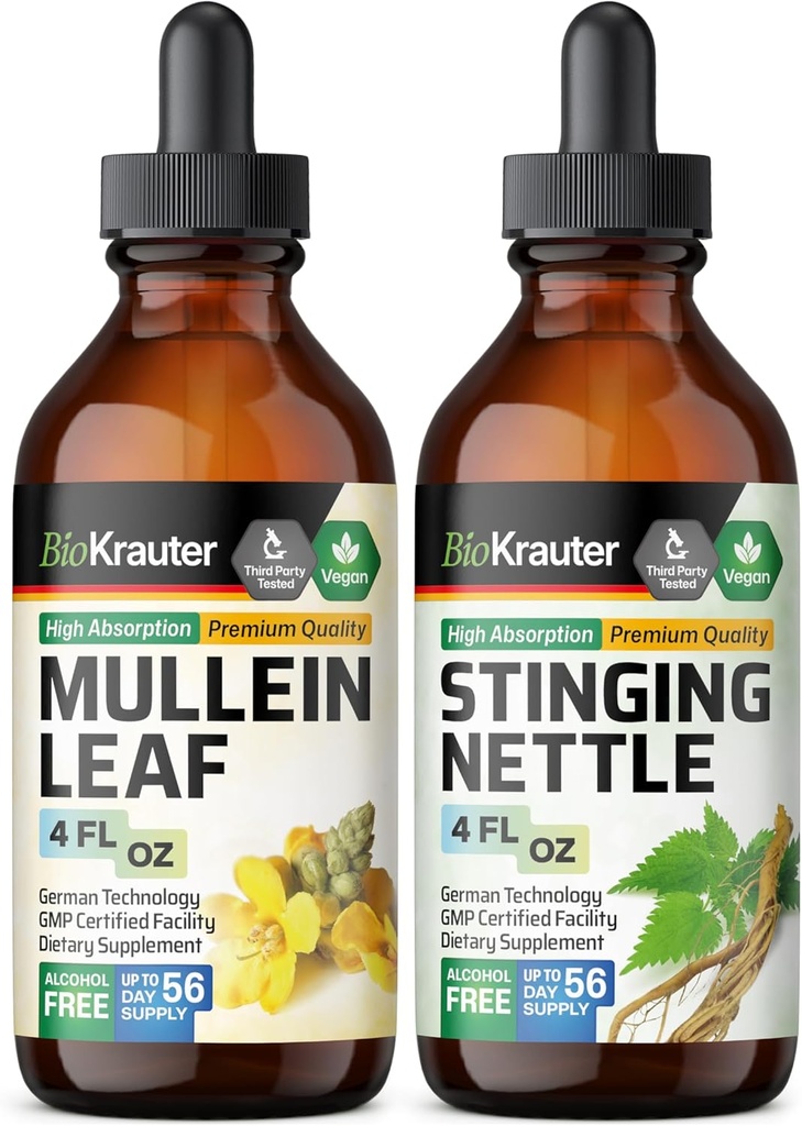 BIO KRAUTER Mullein Βάμμα 4 Fl. Oz. & Stinging Nettle Tincture 4 Fl. Oz.