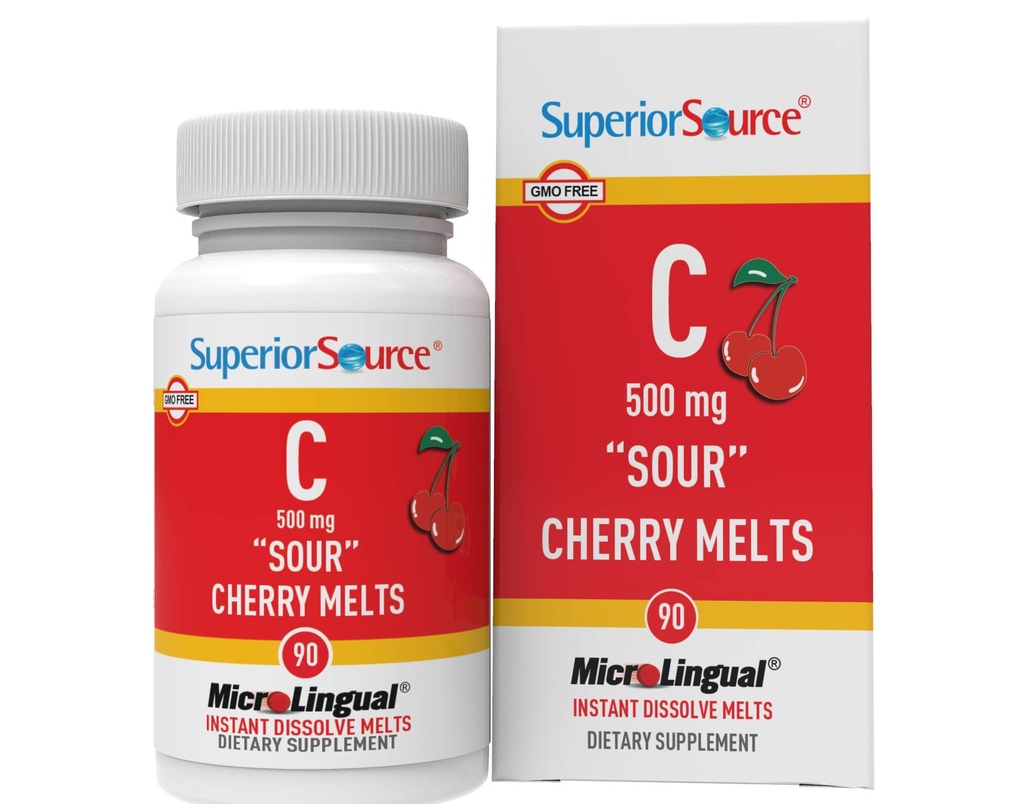 Üstün Kaynak Vitamini C 500 mg "Sour" Cherry Melts - Daily Vitamin Supplement Supports Immune Health - C Formula Aids Hücre Sağlığı - 90 Sublingual Dis çözülme Tabletleri