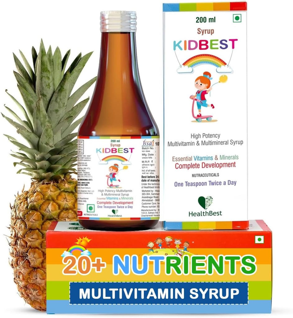Çocuklar için en iyi Multivitamin Syrup 3-13 Yıl - Appetite için 20 Nutrients ile Sıvı Formula, Immunity ve Büyüme - Güçlü Çocuklar için Günlük Vitaminler | Çocuklar için · 200 ml