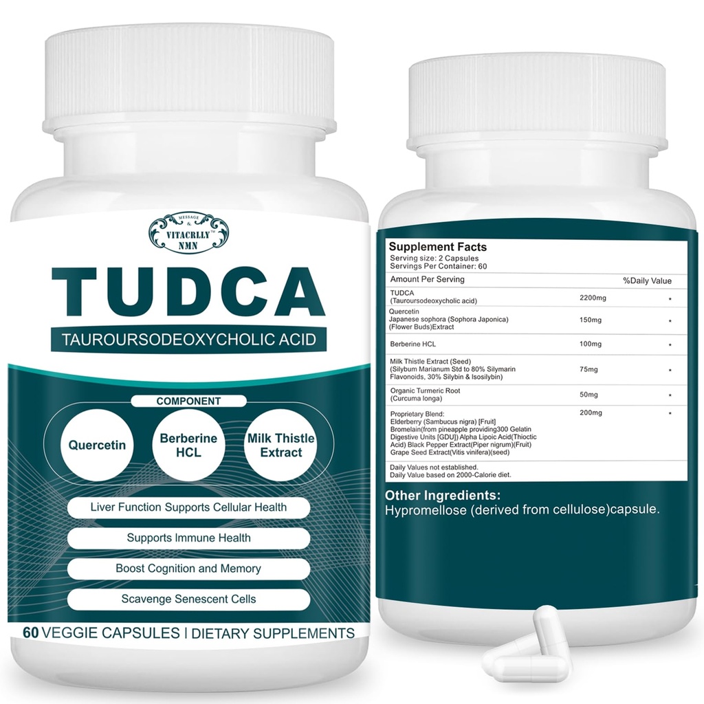2200MG TUDCA Supplements - Bile Salts Supplement Kompleks for Liver Detox & Cleanse, Gallbladder Cleanse, Digestive Health 60 Capsules