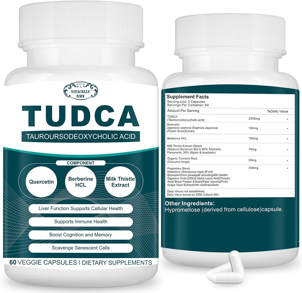 2200MG TUDCA Supplements - Bile Salts Supplement Kompleks for Liver Detox & Cleanse, Gallbladder Cleanse, Digestive Health 60 Capsules