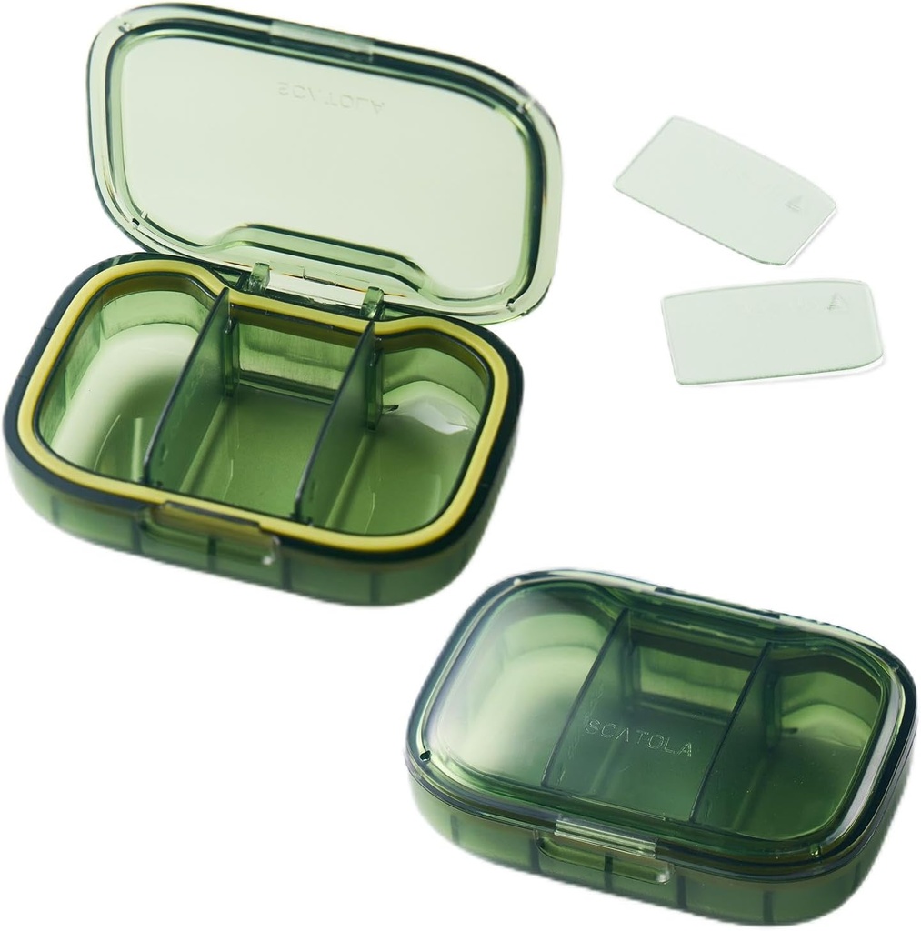 Sukuos 2 Pack 3 Compartments Small Pill Box, Travel Pill Organizer for Purse Pocket, Portable Daily Pill Case for Medicines/Fish Oil/Vitamin/Supplements