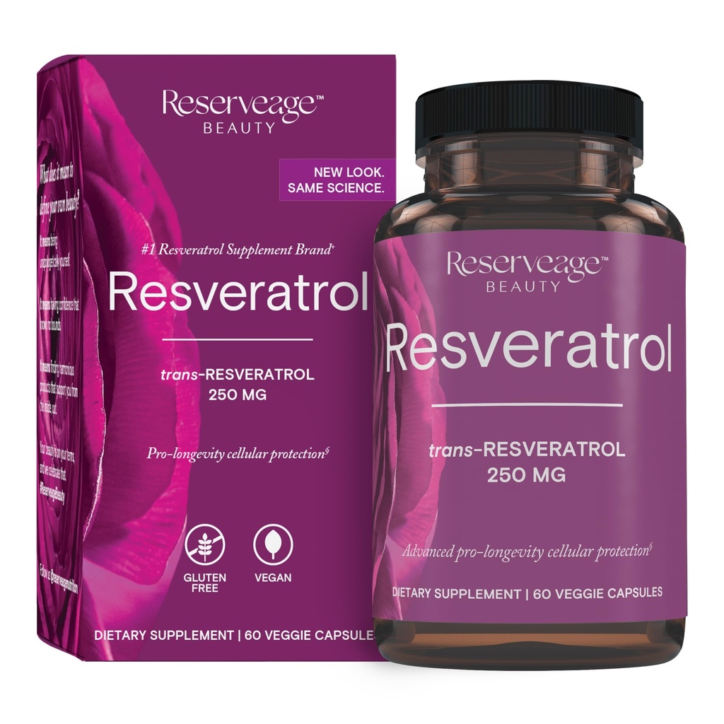 Reservage Beauty Resveratrol 250 mg - Best Trans-Resveratrol - Vegan Αντιοξειδωτικό συμπλήρωμα για την Κυτταρική & Καρδιά Υγεία - Βοηθήματα Υγιεινή γήρανση & Ανοσοποιητική Υγεία - 60 Κάψουλες λαχανικών