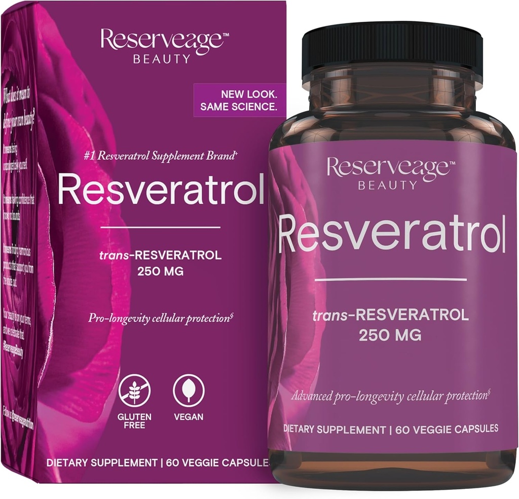 Rezerv Güzellik Resveratrol 250 mg - En İyi Trans-Resveratrol - Hücre ve Kalp Sağlığı için Vegan Antioksi Supplement - Sağlıklı Ağlama ve Immune Health - 60 Sebze Capsules