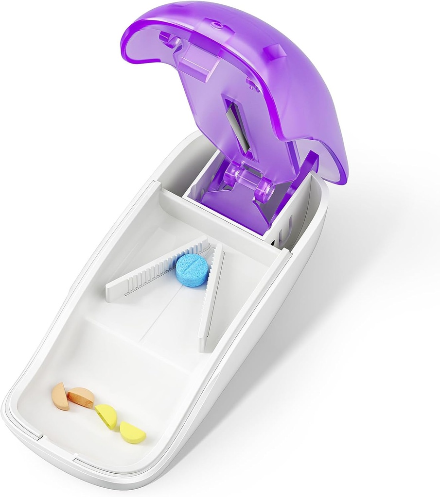 Küçük ve Tiny Pills için pill, Yarım'de Vitaminleri Kesmek için Pill Splitter, Pill Splitter with Blade Guard, Mor