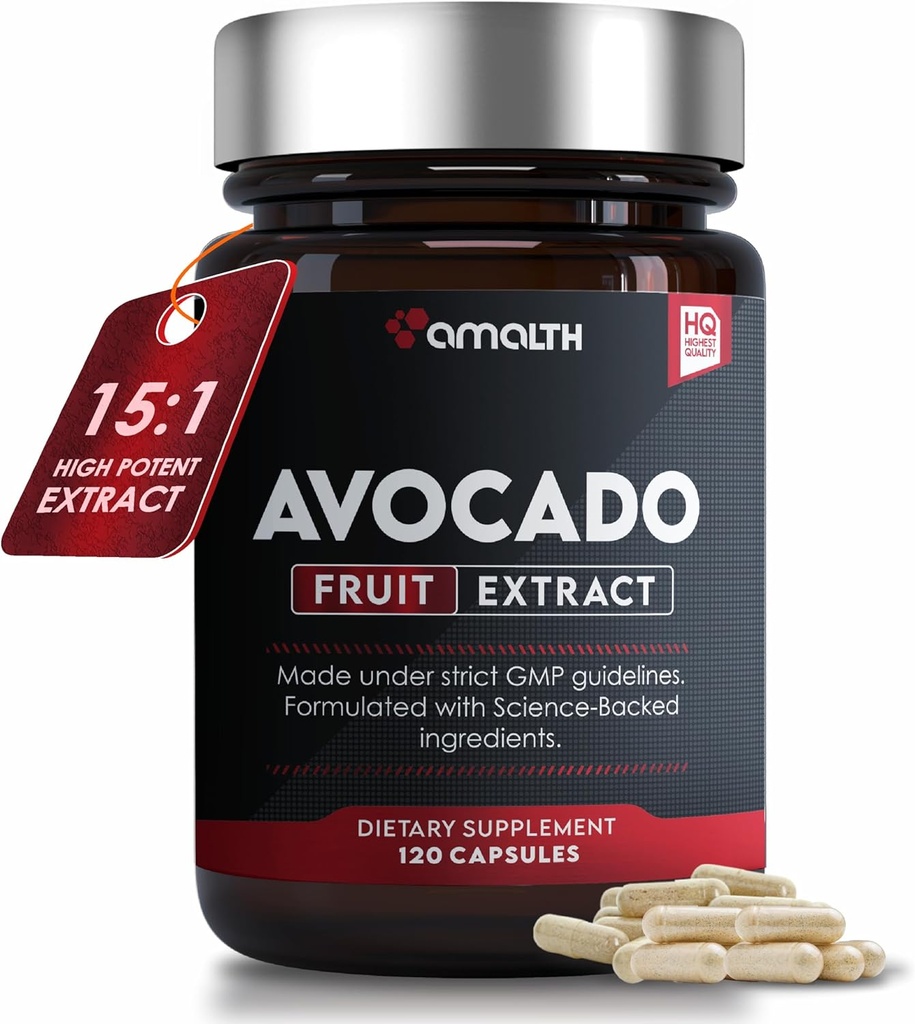 AMALTH Aokado Tamam Meyvesi 15:1, 1000 mg Ortak Sağlık ve Destek Digestion |120 Capsules | Non-GMO, Gluten Free