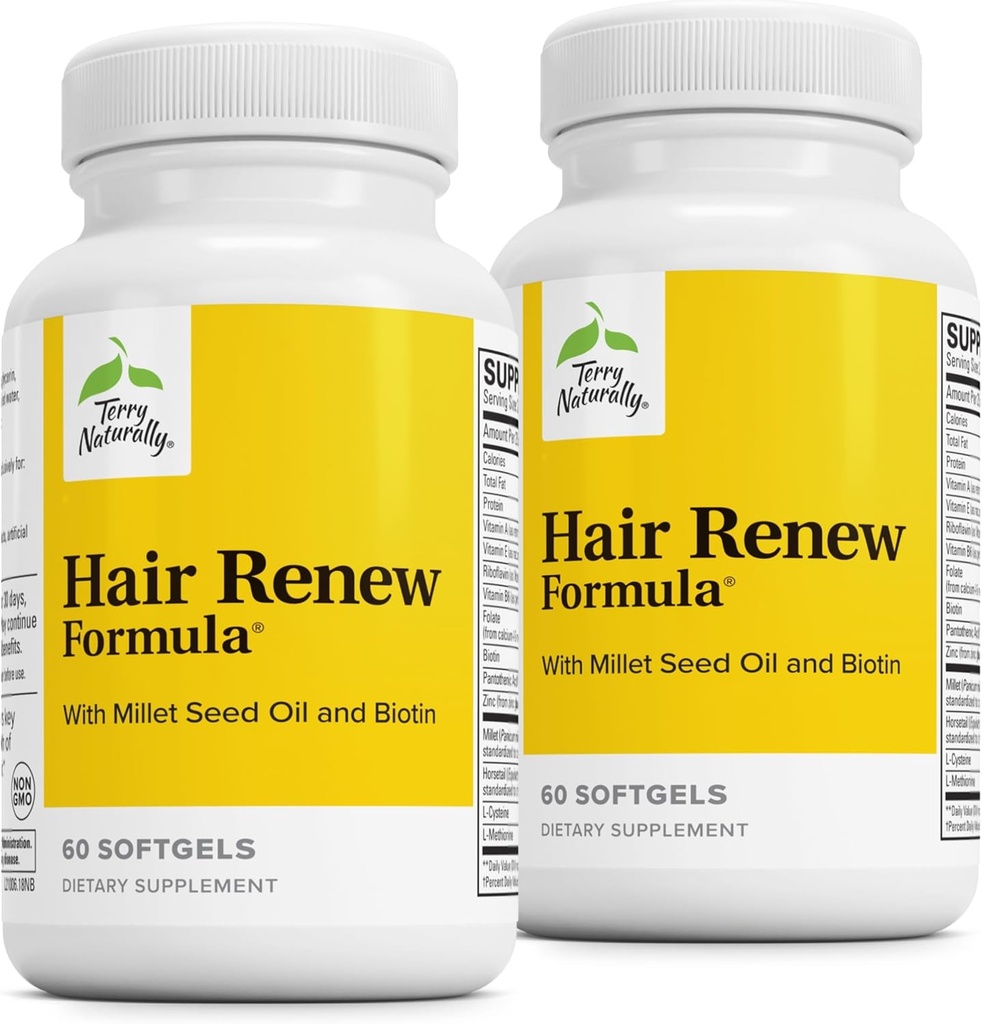 Terry Doğal Saç Yeni Formula - Saç Büyüme Desteği Attail Biotin & Folic Asit ile Tamamlandı - Keratin Üretim Desteği için Millet Tohumu - 60 Softgels, 2 Pack