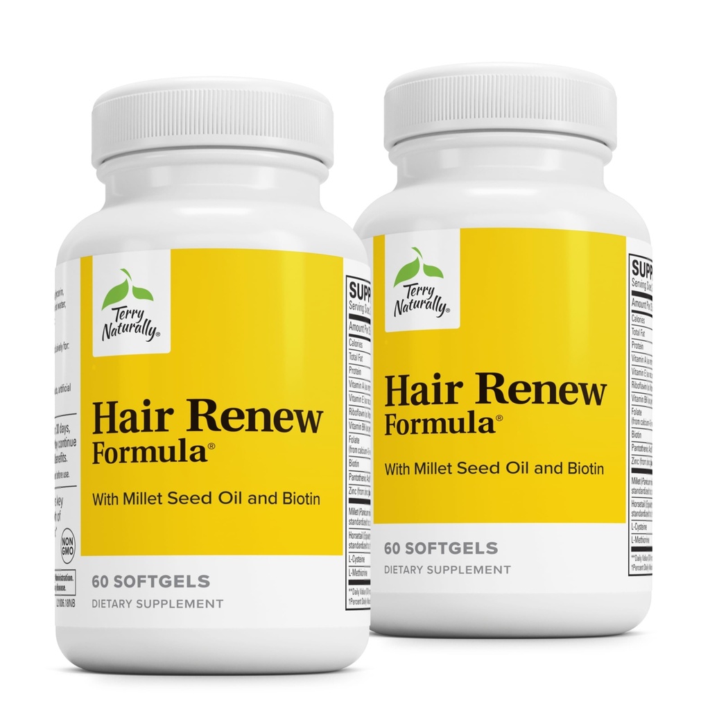 Terry Doğal Saç Yeni Formula - Saç Büyüme Desteği Attail Biotin & Folic Asit ile Tamamlandı - Keratin Üretim Desteği için Millet Tohumu - 60 Softgels, 2 Pack