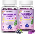 Γλυκινικό μαγνήσιο Glycinate Gummies για ενήλικες & παιδιά 4+, 2 συσκευασία χωρίς ζάχαρη Μαγνήσιο Bisglycinate συμπλήρωμα 400/200mg με L Theanine, Χαμομήλι, Λέμον Balm για την υποστήριξη & ώρα ύπνου 120 Gummies