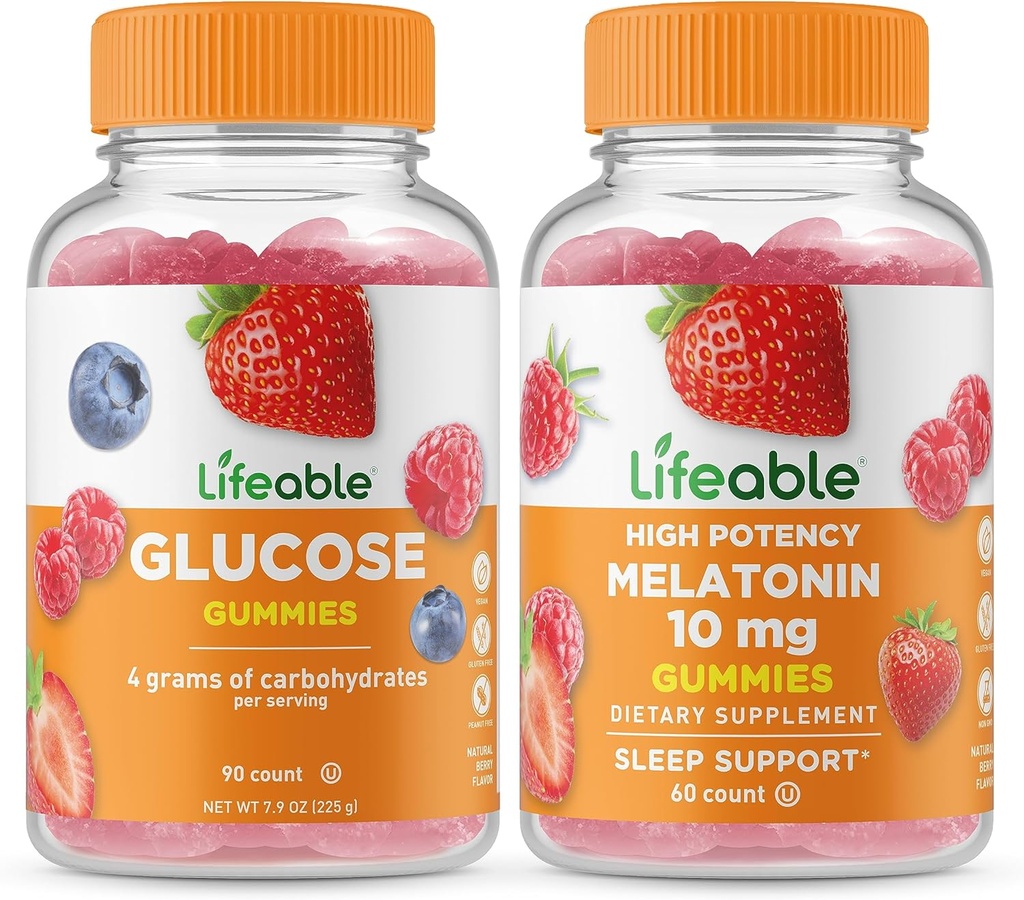 Lifeable Glucose + Melatonin 10 mg, Gummies Sche - Great Tasting, Vitamin Supplement, Gluten Free, GMO Free, Chewable Gummy