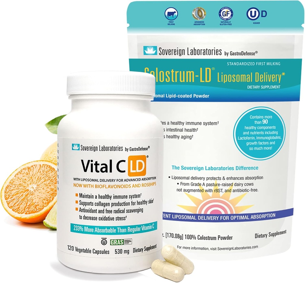 Ανοσία και Gut Health Bundle - 34 Ημέρες Προμήθεια του Colostrum-LD και 60 Ημέρες Προσφορά του Vital C. με τριανταφυλλιές και βιοφλαβονοειδή.