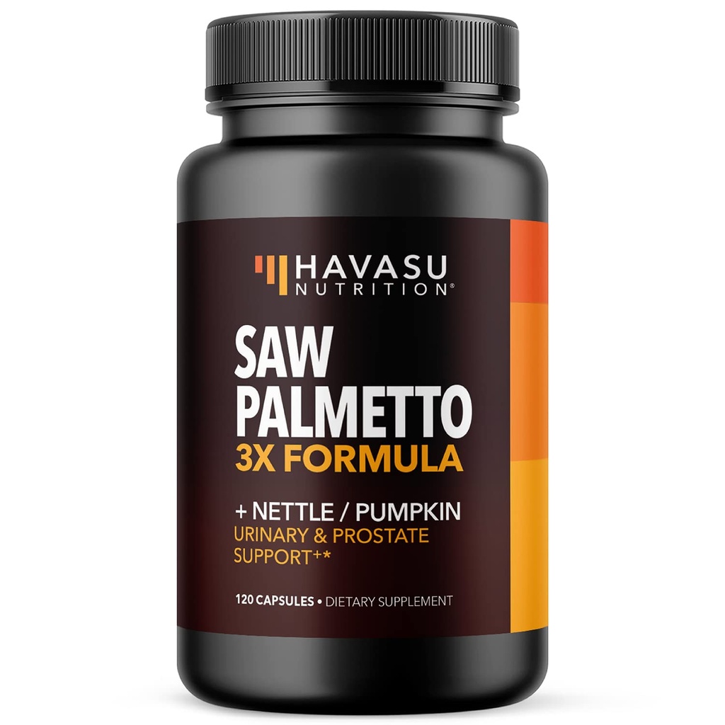 Saw Palmetto Supplement with Sting Nettle and Riley Seed Extract - Advanced 3X Formula - +1 Blocker Urinary Health and Prostate Support for Mens Health - Vegan, Non-GMO Capsules - 2 Ay Supply