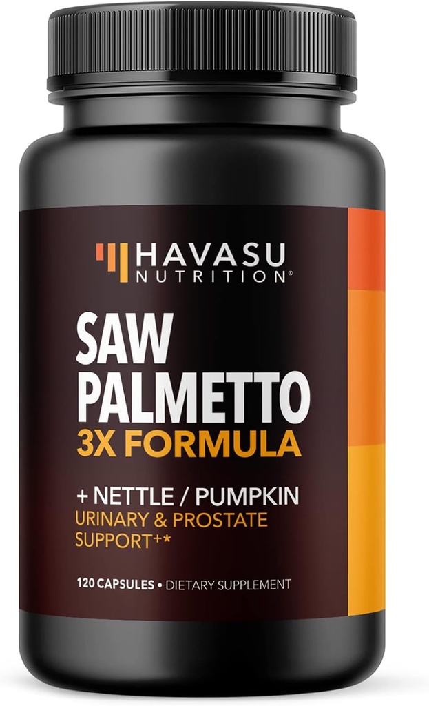 Saw Palmetto Supplement with Sting Nettle and Riley Seed Extract - Advanced 3X Formula - +1 Blocker Urinary Health and Prostate Support for Mens Health - Vegan, Non-GMO Capsules - 2 Ay Supply