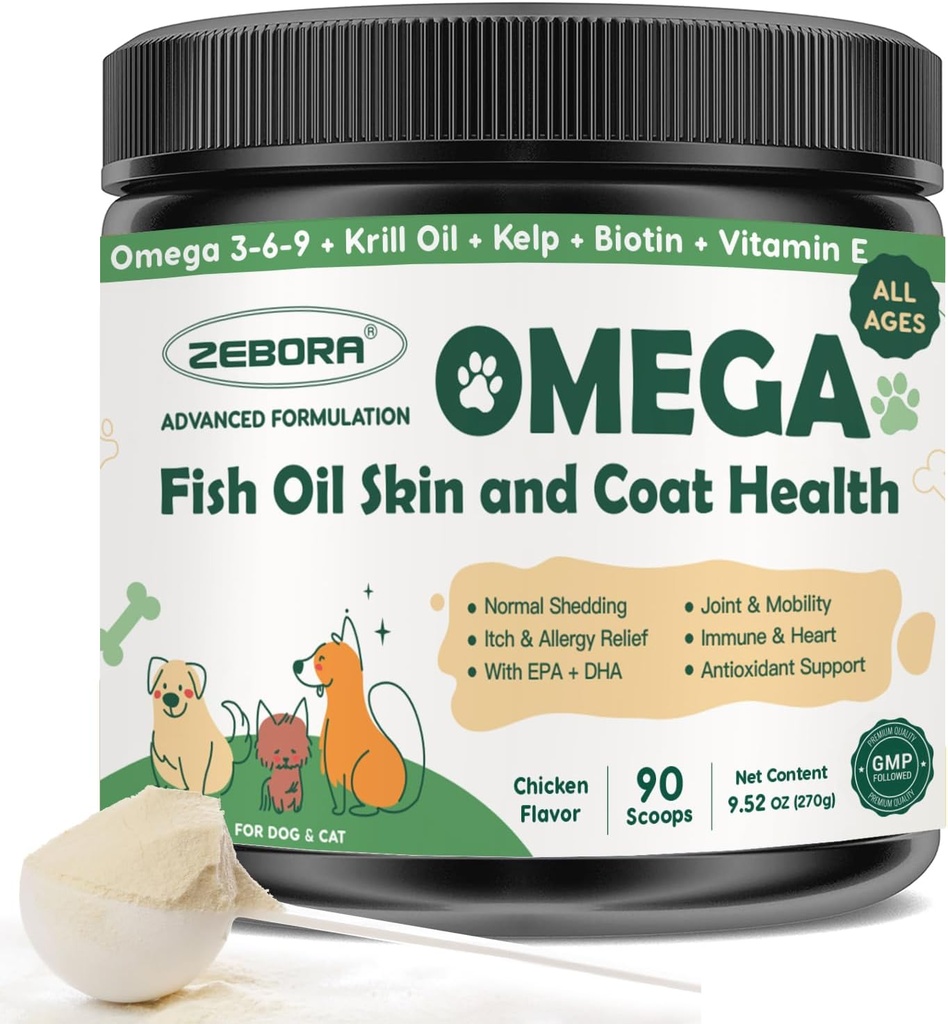 ZEBORA Omega 3 Köpekler için balık yağı, Wild Caught Dog Fish Oil, EPA & DHA, Krill Oil, Kelp, Skin ve Coat Supplement Supplement, Anti Itch & Shedding, Support Kuru Skin, Joint Health, Dog Antis