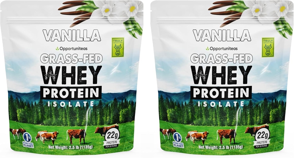 Opportuniteas Grass Fed Vanilla Whey Protein Isolate Toz - Yapay Tatlıcılar olmadan 22g Protein Toz, Hormonsuz İnekler, GMO - 5lb