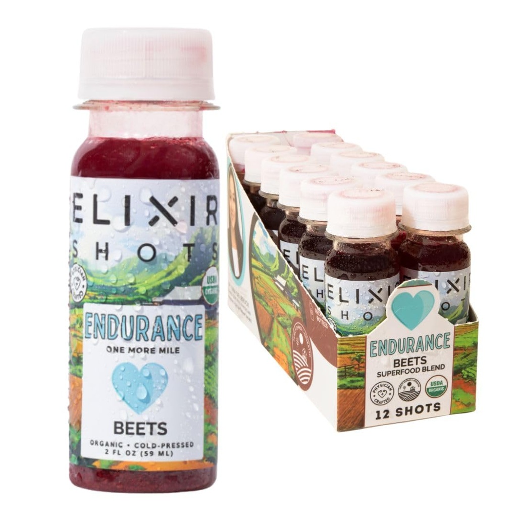 Elixir Shots, Endurance & Wellness Shot with Cold-Pressed 100% Organik Malzemeler, Arıt, Carrot, Celery, Lemon, No Ek Olmayan Şekerler veya Yapay Malzemeler, 12 Pack