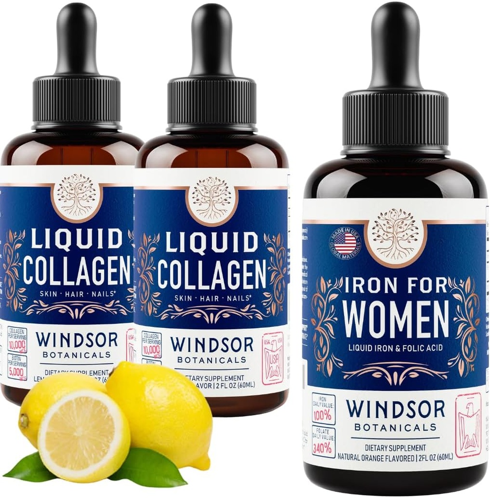 GDSOR BOTANICALS Sıvı Kolajn 2Pack ve Kadınlar için Sıvı Demir