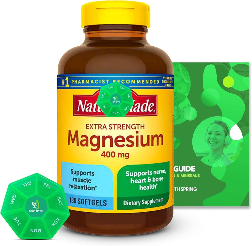 Magnezyum 400 mg 180 Log Exclusive Vitamins & Minerals ile Kont - A to Z - Better Ligth&Spring Guide + Weekly Pill Organizer (3 Madde)