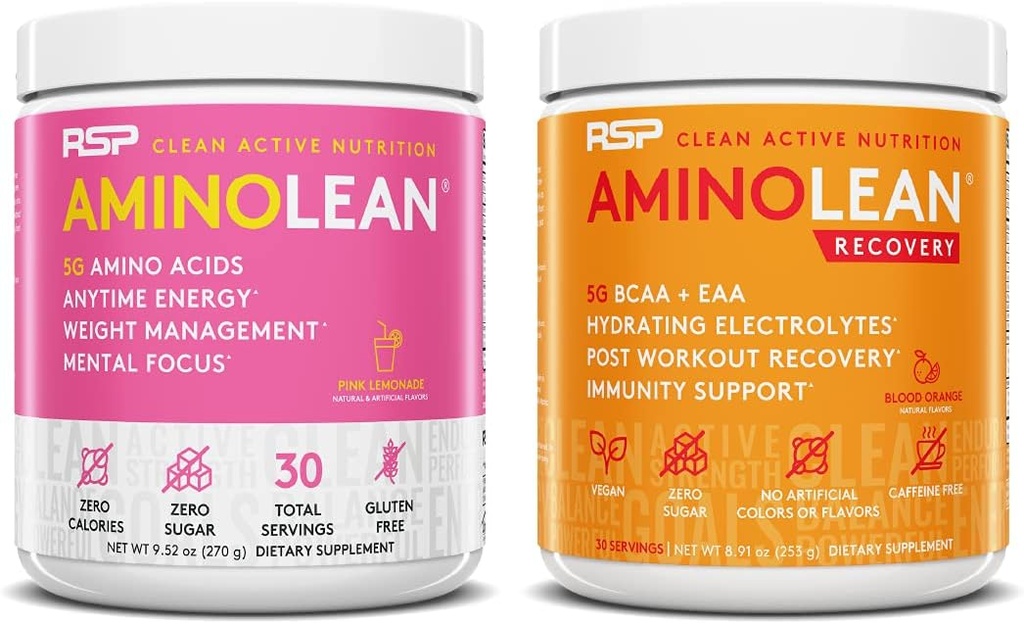 RSP NUTRITION AminoLean Pre Processing Energy (Pink Lemonade 30 Servings) με AminoLean Recovery Post Workout Boost (Blood Orange 30 Services)