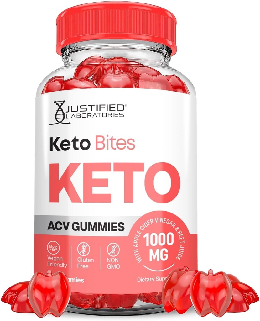 Justified Laboratories Keto Bites Keto ACV Gummies Advanced Formula 1000MG Keto Bites Keto Gummies Apple Cider Vinegar Formulated with Romegranate Beet Buice Powder B12 Vegan Non GMO 60 Gummys