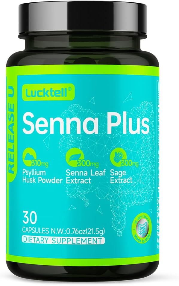 LuckTell Senna Plus 15-Day Cleanse - Gentle Gut Cleanse Detox για γυναίκες & άνδρες με Senna, Cascara Sagrada, Psyllium Husk & MCT Oil, Nature Colon Cleanse με προβιοτικά, Made in USA,30 Capsles