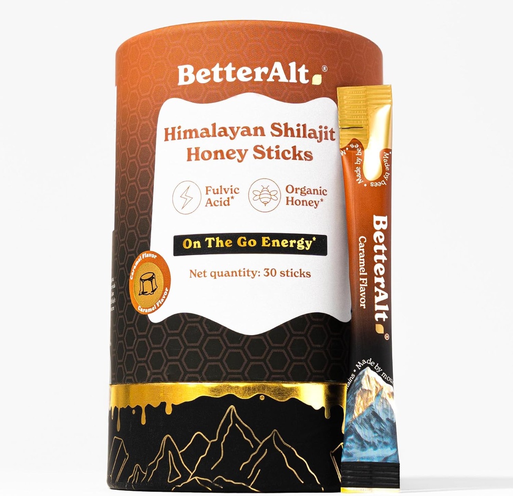 Daha İyi Alt Saf Himalaya Shilajit Caramel Honey Sticks with Organic Honey|In Consume Shilajit| 30 Energy Boost & Immune Support, 85+ Trace Minerals, %75+ Fulvic Acid