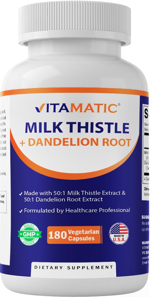 Vitamatic Milk Butle 50:1 Ekstra 500 mg, Dandelion Root 50:1 100 mg, 180 Vegetarian Capsules, Non-GMO, Gluten Free