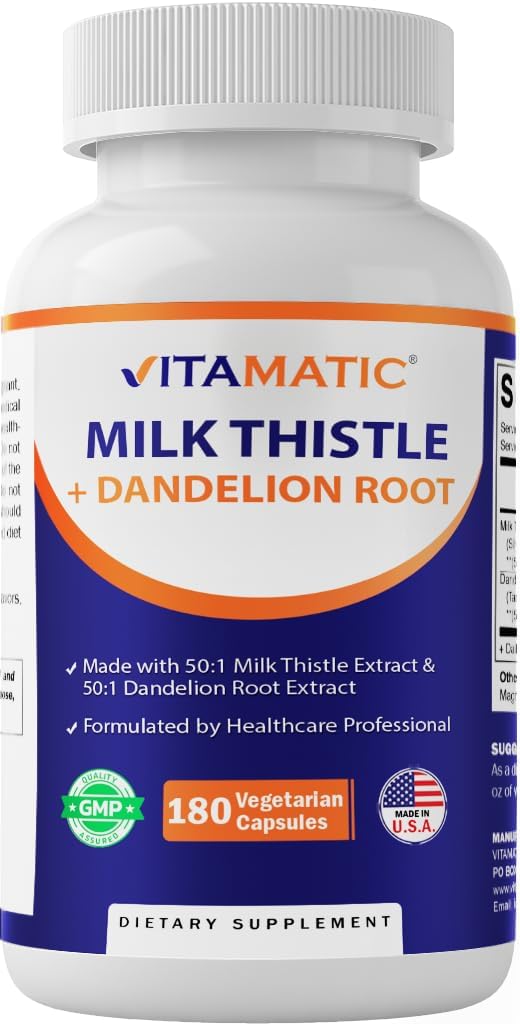 Vitamatic Milk Thittle 50:1 Extract 500mg, Dandelion Root 50:1 Extract 100mg, 180 κάψουλες χορτοφάγων, μη ΓΤΟ, Χωρίς γλουτένη